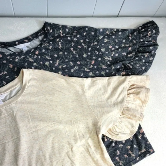 Lauren Conrad soft blue floral & heather tan tops bundle - Picture 4 of 6